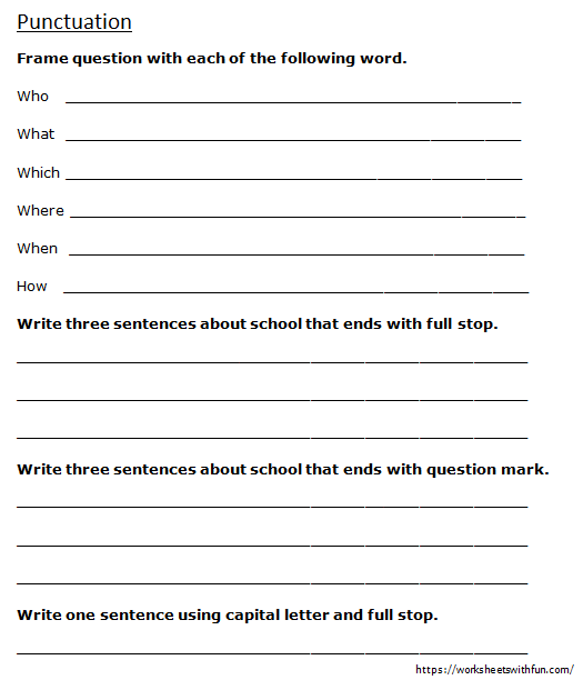 English - Class 1: Punctuation (Framing Questions) - Worksheet 1